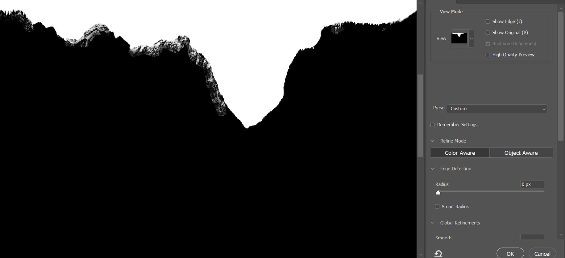 black and white select and mask view
