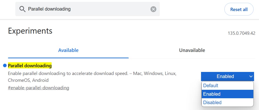 how to open Parallel Downloading in Chrome