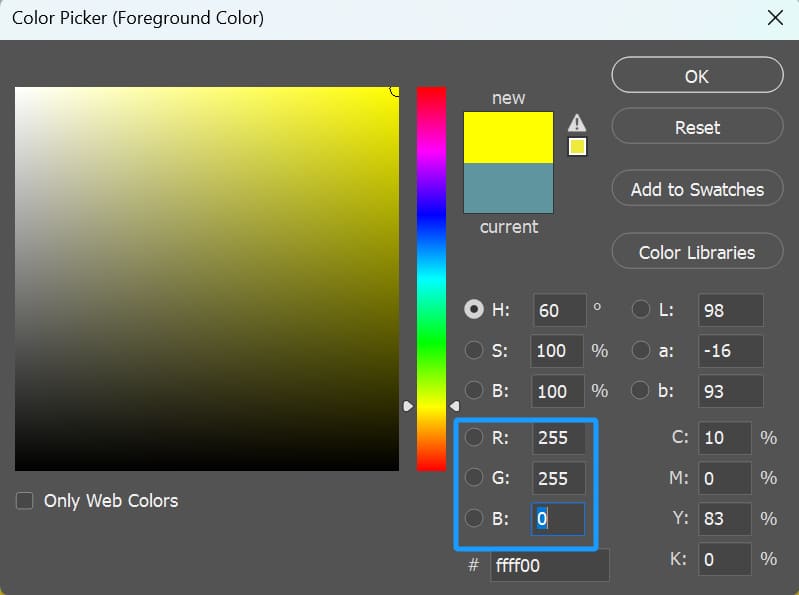 color picker to make yellow