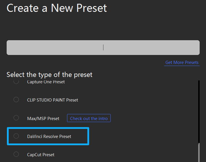 create TourBox DaVinci Resolve preset