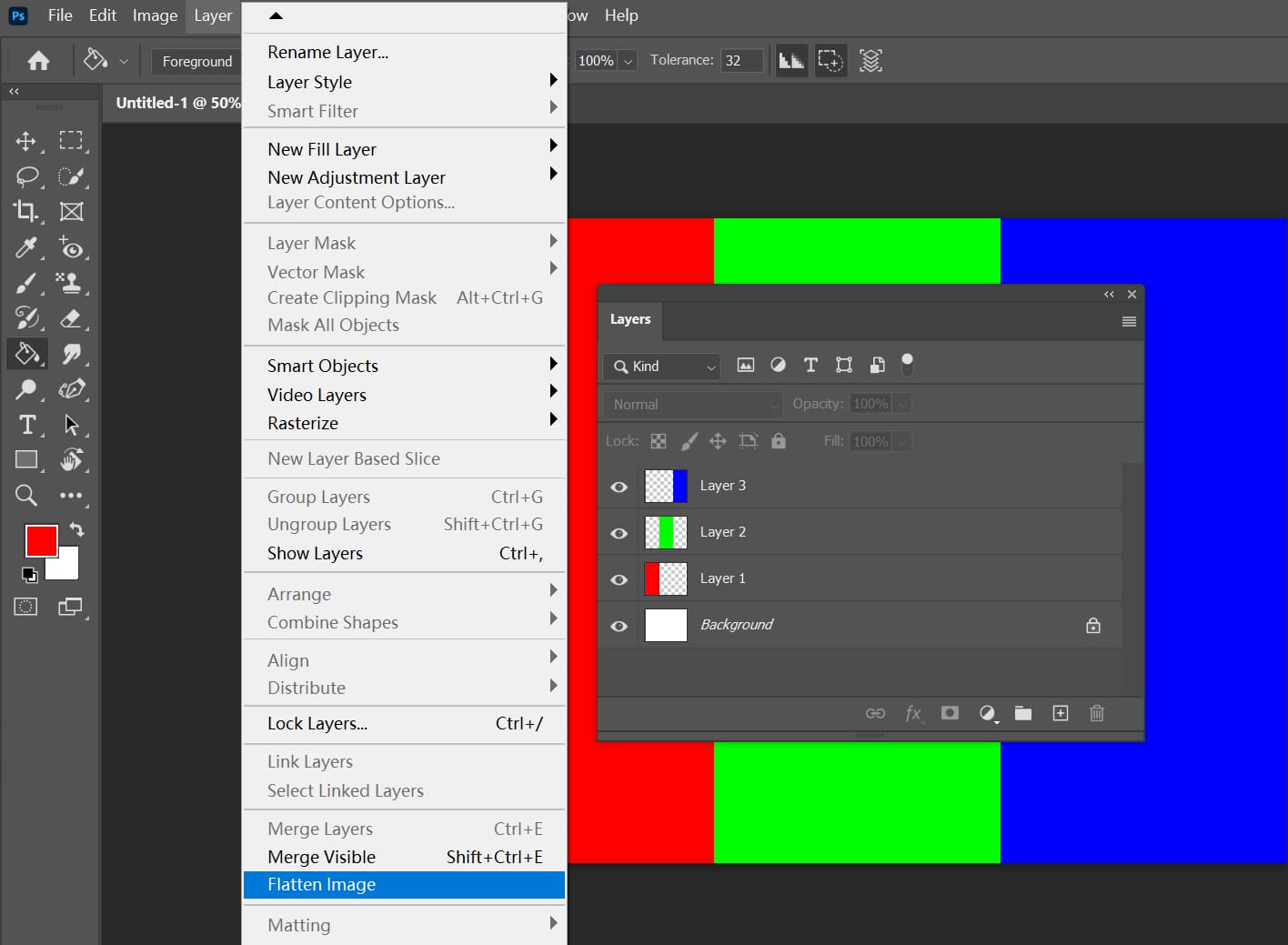 Flatten Image in Photoshop