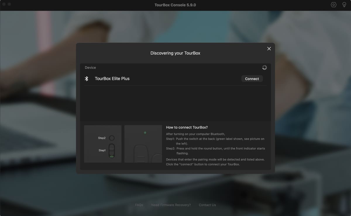 how to connect device in TourBox