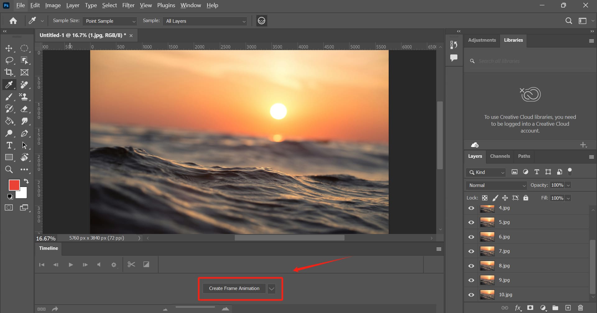 how to create frame animation in Photoshop