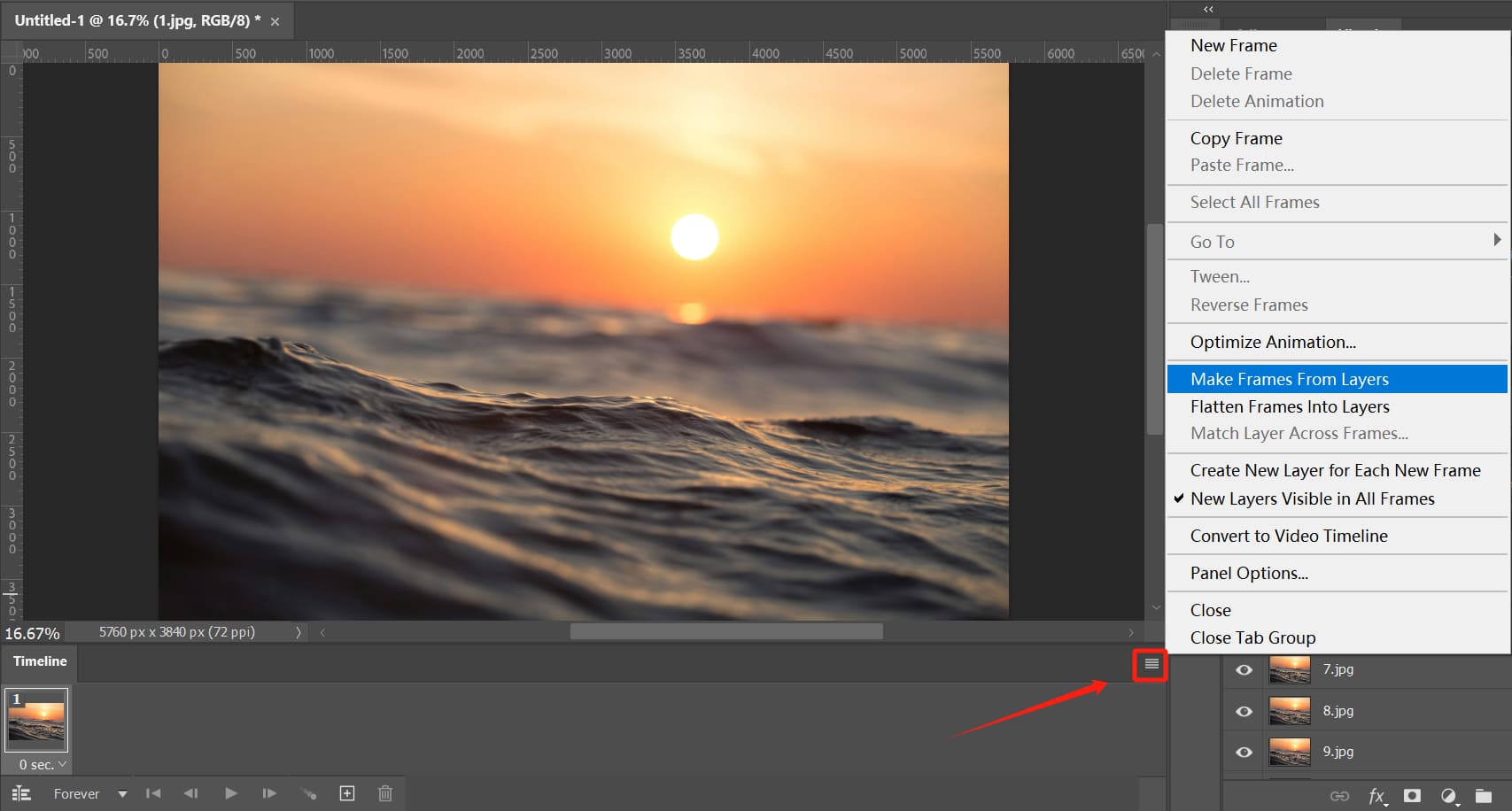make frames from layers in Photoshop