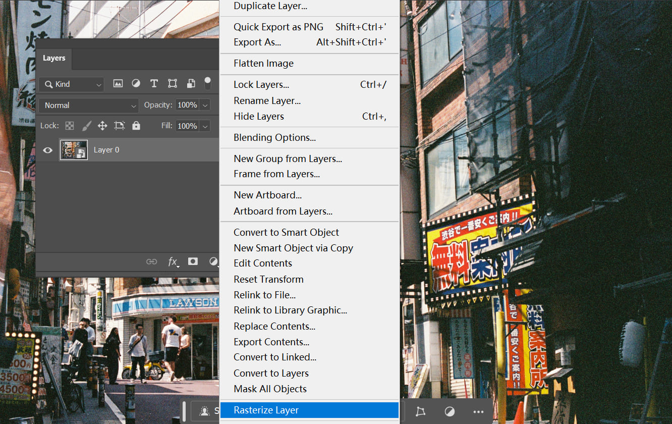 how to rasterize layer in Photoshop