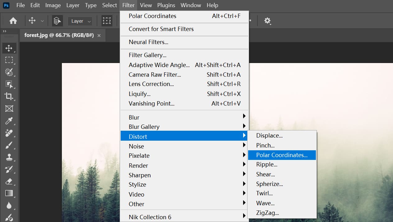 how to use polar coordinates in Photoshop