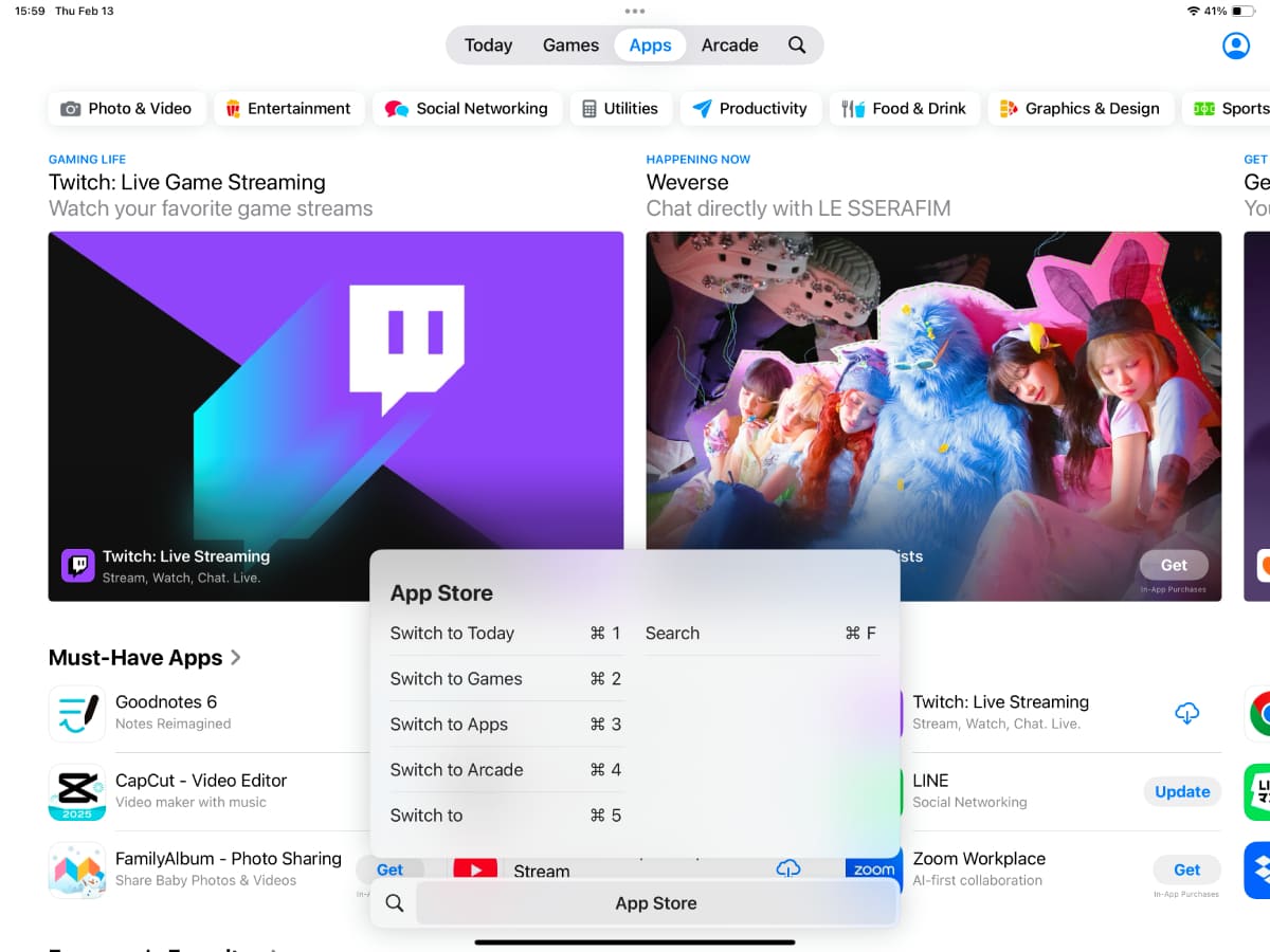 iPad app store shortcuts