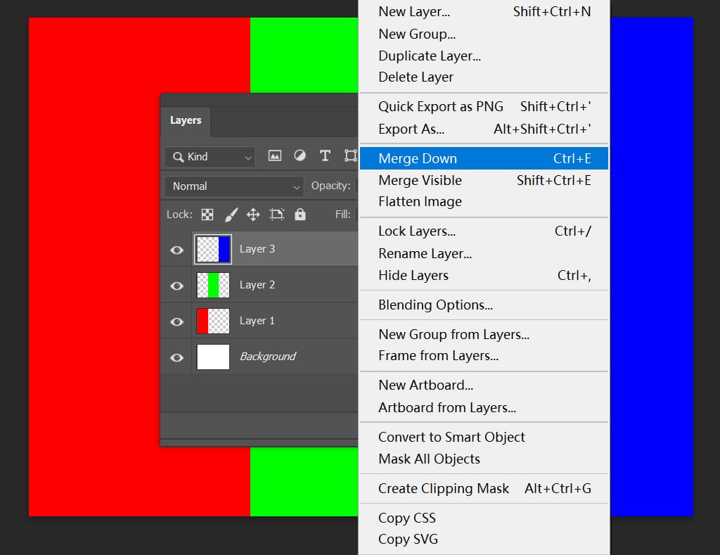 merge down layers in Photoshop