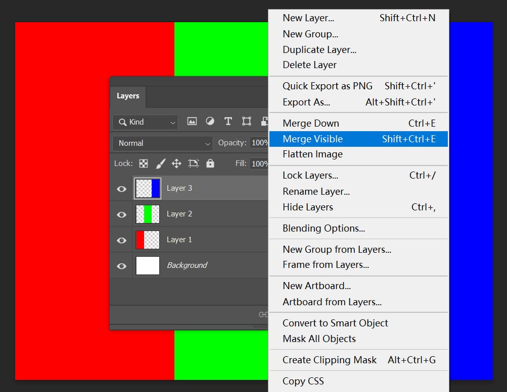 merge visible layers in Photoshop