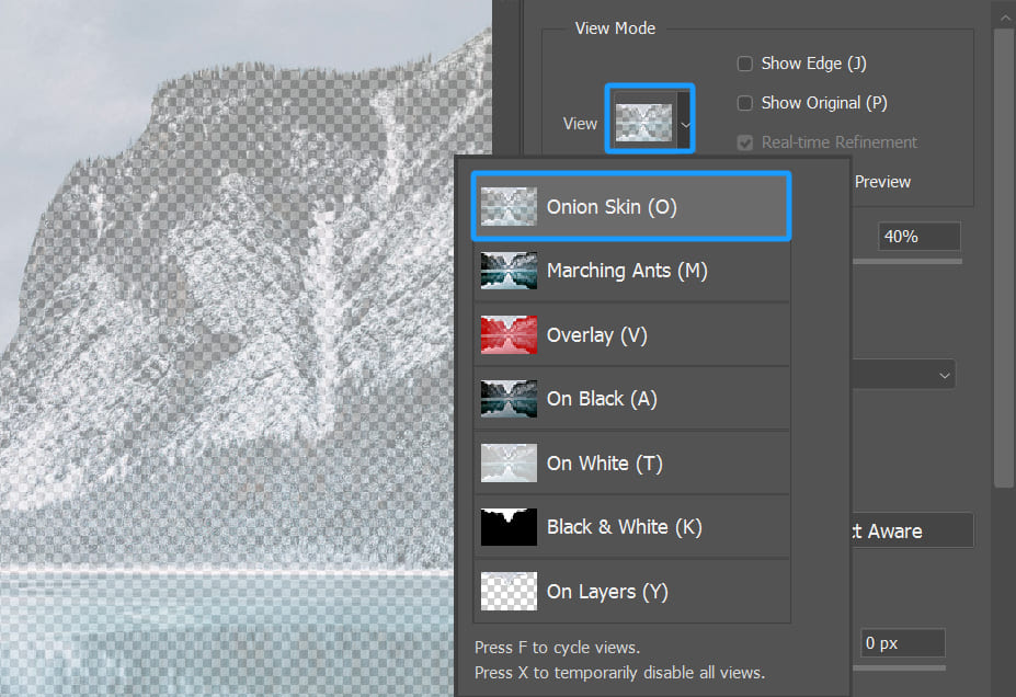 onion skin in select and mask Photoshop