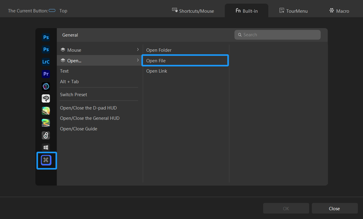 open file using TourBox