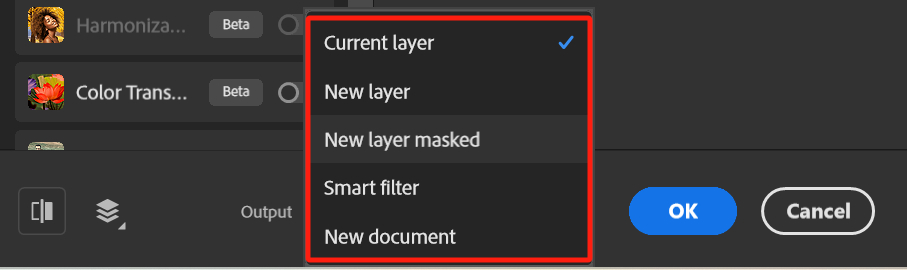 Photoshop Neural Filter output option