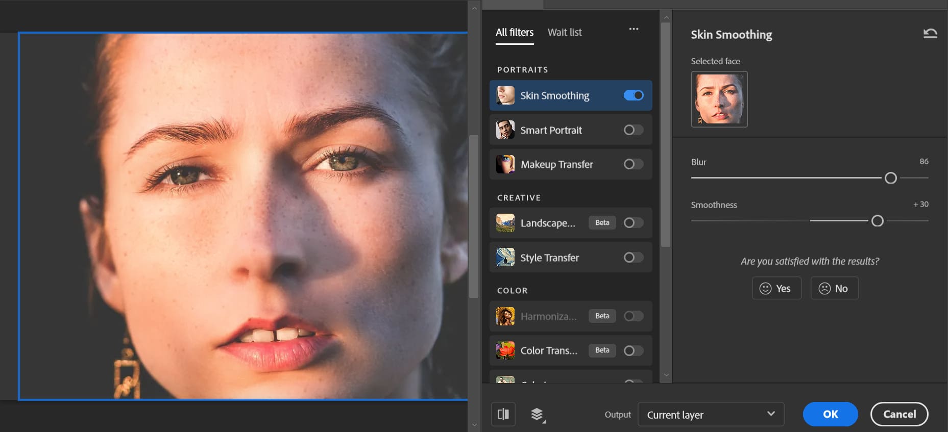 Photoshop Neural Filters skin smoothing