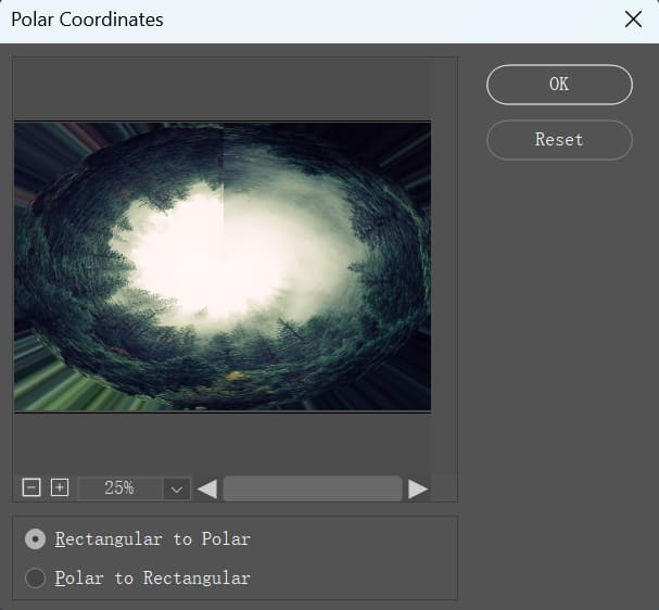 Photoshop polar coordinates setting
