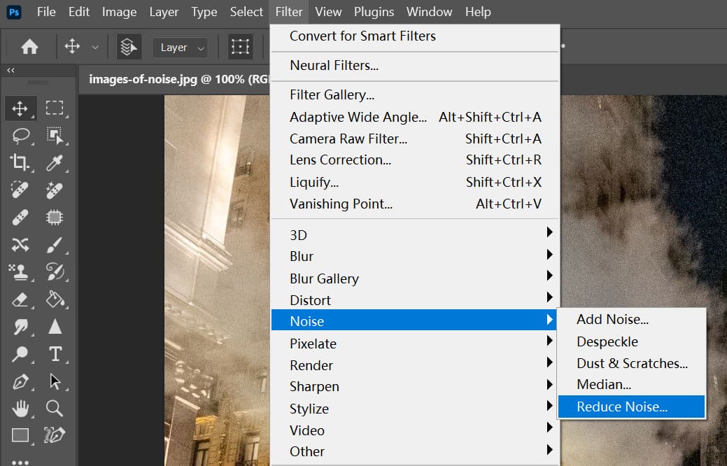 photoshop reduce noise filter