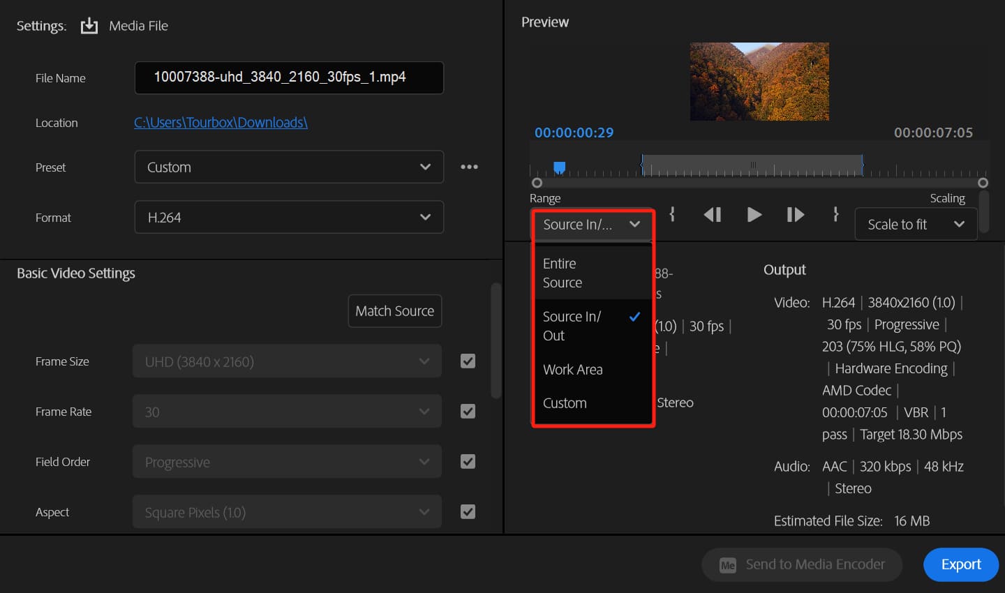 Premiere Pro render range setting