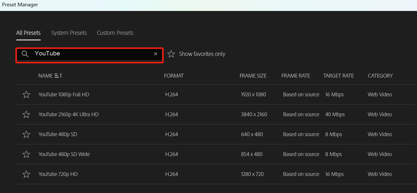 premiere pro youtube preset