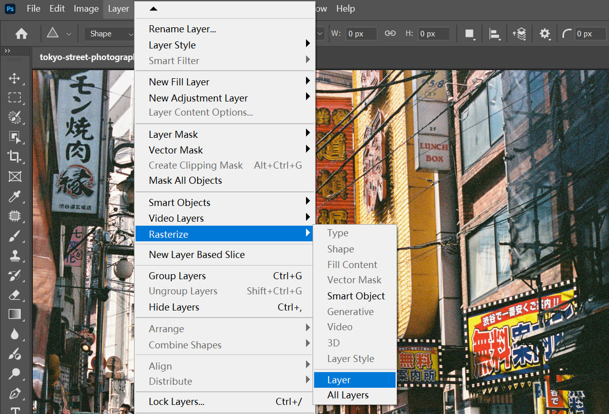 rasterize in Photoshop