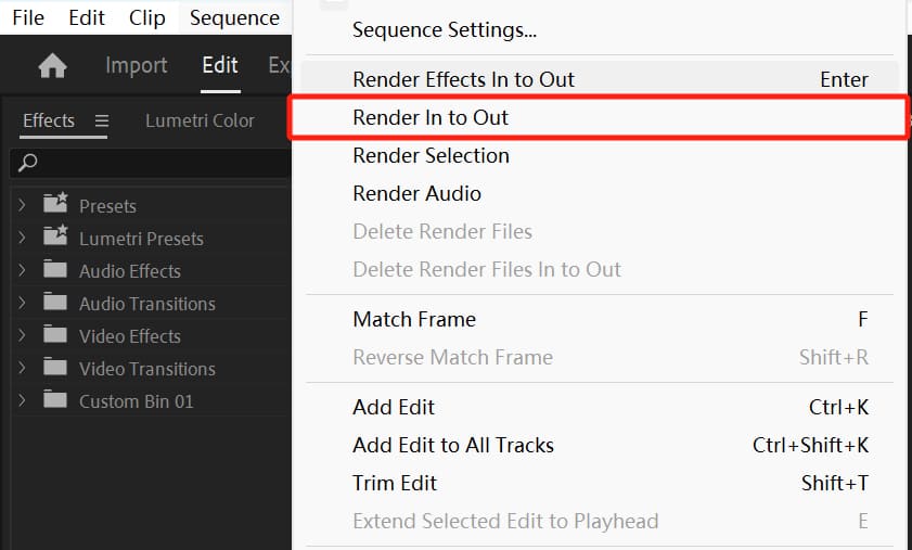 render in to out in Premiere Pro