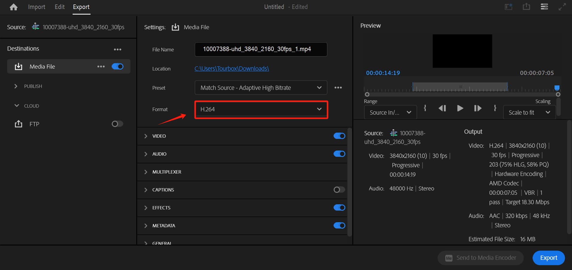 video render format in Premiere Pro