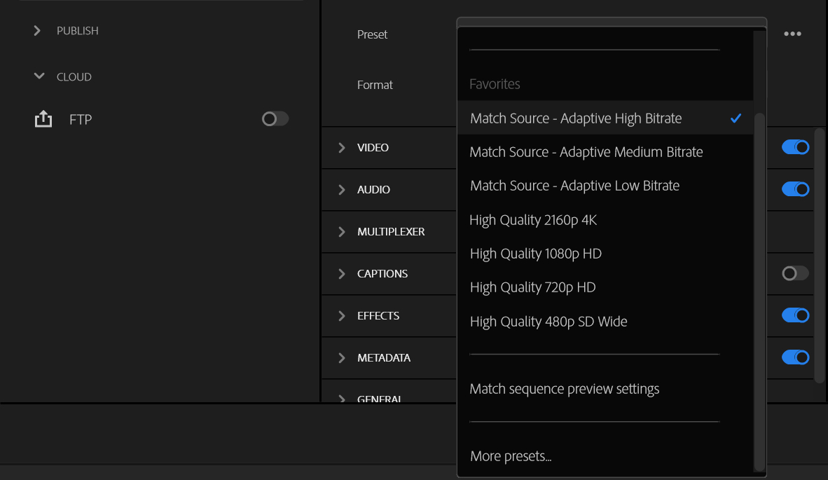video render preset in Premiere Pro