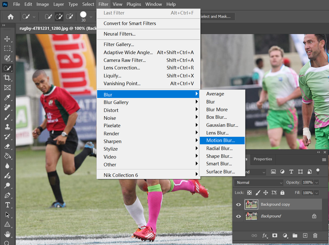 where is Photoshop motion blur
