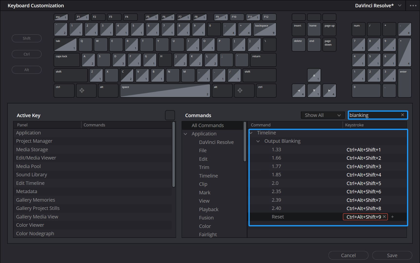 blanking setting in DaVinci Resolve