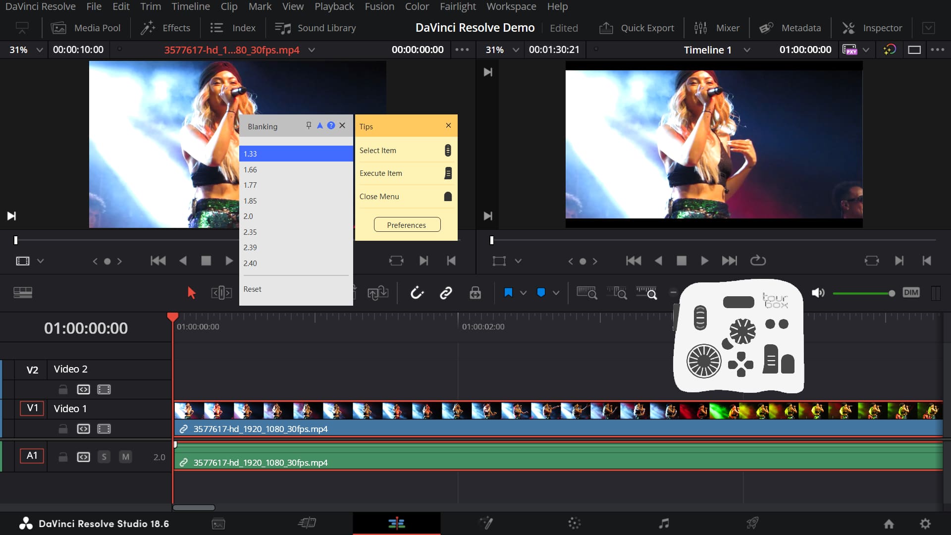 how to add blanking in DaVinci Resolve with TourBox