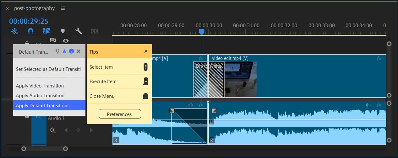 how to apply Premiere Pro transition
