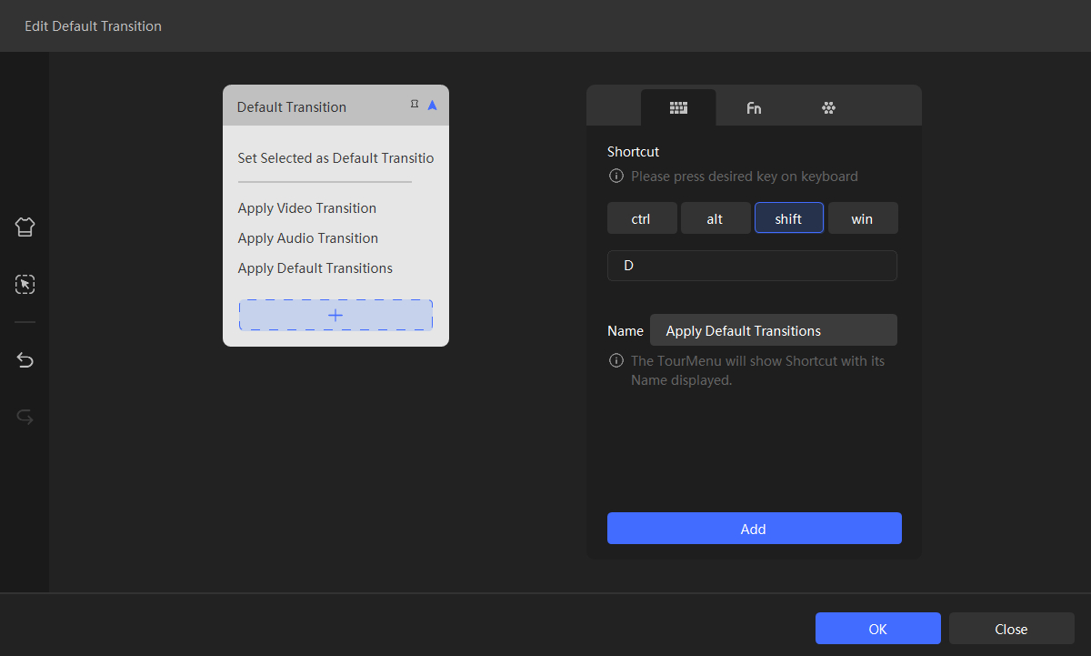how to set default transition in Premiere