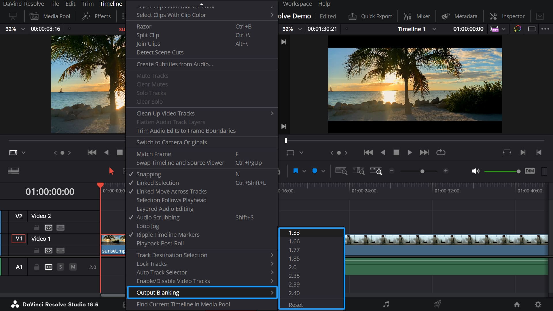 how to add blanking in DaVinci Resolve